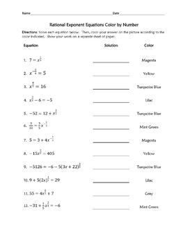 rational exponent equations color by number by funrithmetic tpt