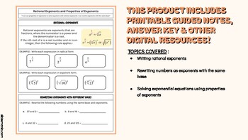 Preview of Rational Exponents & Exponential Equations - PRINTABLE GUIDED NOTES