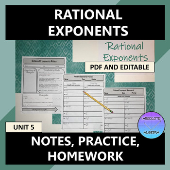 Preview of Rational Exponents Notes Practice Homework Editable U5
