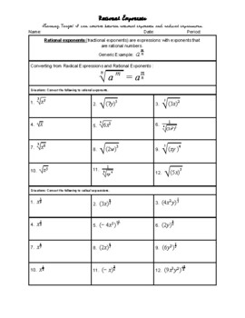 Rational Exponents Notes and Practice by JVMath | TPT