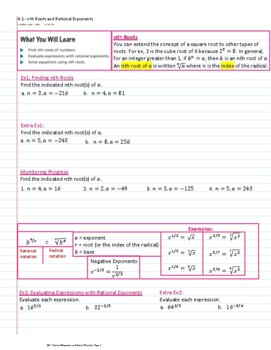 Preview of Rational Exponents and Radical Functions IM3 - Guided Notes (Ch4)
