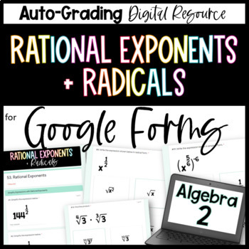 Preview of Rational Exponents and Radicals - Algebra 2 Google Forms Homework