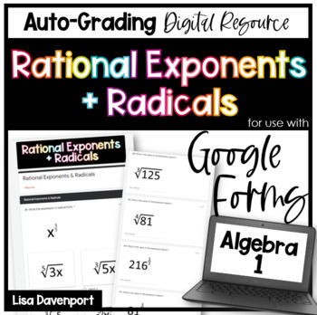 Preview of Rational Exponents and Radicals Google Forms Homework