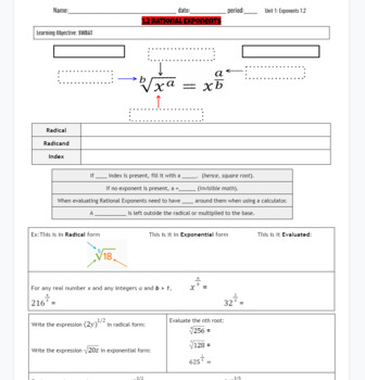 Preview of Rational Exponents scaffolded notes / graphic organizer