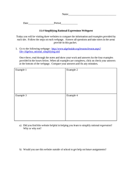 Preview of Rational Expression WEBQUEST