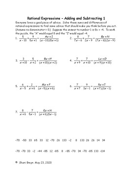 adding and subtracting rational expressions homework answers