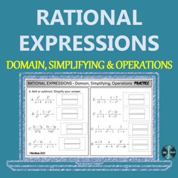 Preview of Rational Expressions (Domain,Simplifying & Operations) -  Practice 41 Problems