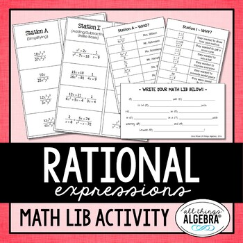 Rational Expressions Math Lib By All Things Algebra Tpt
