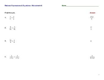 Preview of Rational Expressions: Worksheet #2