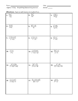 Preview of Rational Expressions Unit for High School Algebra 2