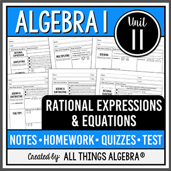 Preview of Rational Expressions & Equations (Algebra 1 - Unit 11) | All Things Algebra®