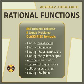 Preview of Rational Functions - 86 Practice Problems Classified by Topic (8 groups)