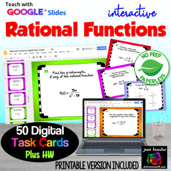 Preview of Rational Functions End of Unit Digital Task Cards plus printable