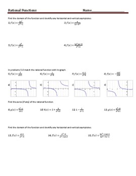 Preview of Rational Functions Worksheet