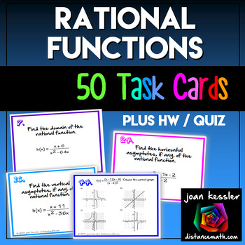 Preview of Rational Functions and Graphs  50 Task Cards Quiz HW