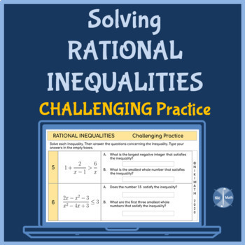 Preview of Rational Inequalities -Challenging Practice (12 problems,2 questions per prob)