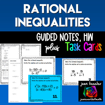 Preview of Rational Inequalities Guided Notes Task Cards plus HW