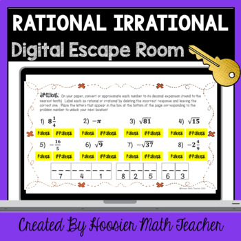 Preview of Rational Irrational Numbers Digital Escape Room