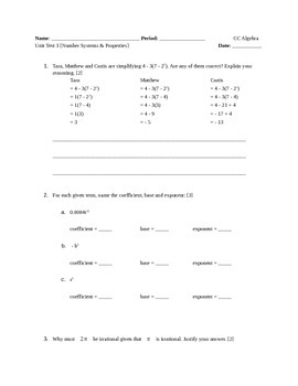 Preview of Rational/Irrational Numbers Test