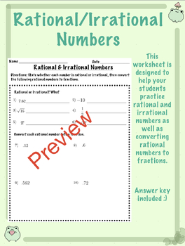 Rational/Irrational Numbers Worksheet by Math Made Easy with Ms D