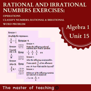 Preview of Rational Number Exercises,7th Grade Algebra 1, Rational and irrational numbers