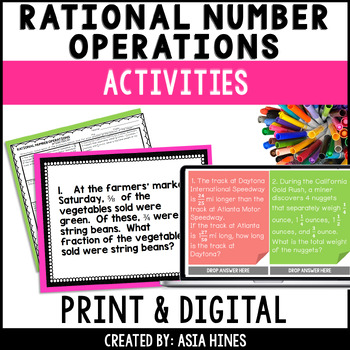 Preview of Rational Number Operations Math Word Problems Activities & Task Cards 7th Grade