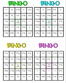 Rational Number Operations Math Bingo - Negative Fractions - Math