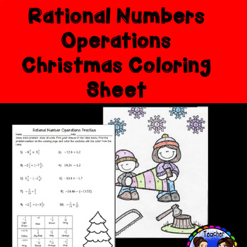 Preview of Rational Number Operations  Christmas Coloring Print or TPT Digital Learning