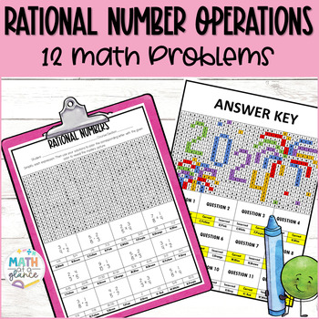Preview of Rational Number Operations (Fractions Only) New Year 2024 Math Review Activity