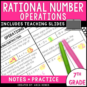 Preview of Rational Number Operations Guided Notes Fractions Decimals Integers 7th Grade