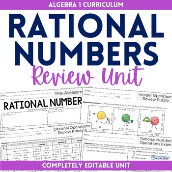 Preview of Rational Number Operations Review Unit Algebra 1 Curriculum