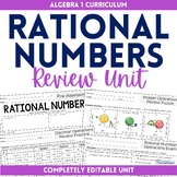 Rational Number Operations Review Unit Algebra 1 Curriculum