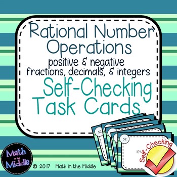 Preview of Rational Number Operations Self-Checking Task Cards