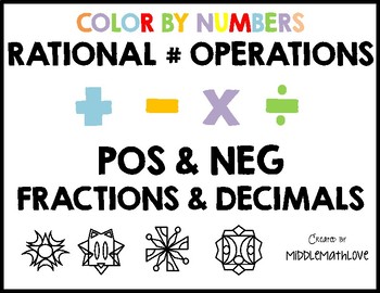 Preview of Rational Number Operations Worksheets - Color by Numbers - Fractions & Decimals