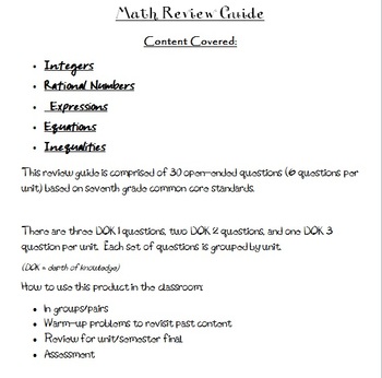 Preview of Rational Number Operations, Expressions/Equations/Inequalities Assessment