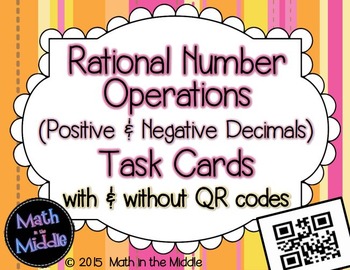 Preview of Rational Number Operations (positive & negative decimals) Task Cards - QR option