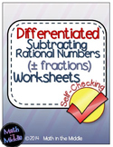 Rational Number Subtraction Self-Checking Worksheets - Dif
