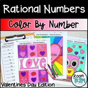 Preview of Rational Number Valentine's Day Color By Number TEKS 7.3A