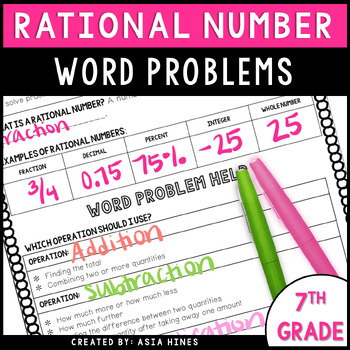 Preview of Rational Number Math Word Problems Guided Notes & Practice 7th Grade Operations