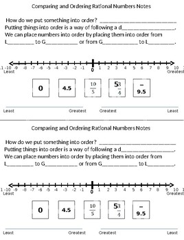 Preview of Rational Numbers Compare and Order on a Number Line