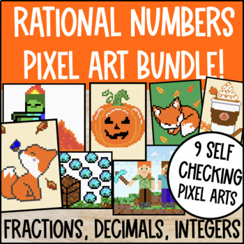 Preview of Rational Number Operations Pixel Art BUNDLE | Google Sheets | Fractions, Decimal