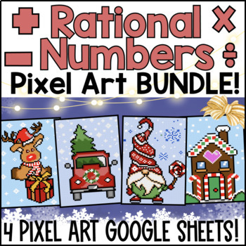 Preview of Rational Numbers Operations Digital Pixel Art BUNDLE Google Sheets Math Review