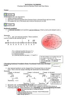 Preview of Rational Numbers (Fraction to Decimal and Vice Versa)-Lesson and Activities