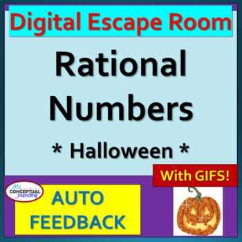Preview of Rational Numbers | HALLOWEEN | Digital Escape Room Review Activity