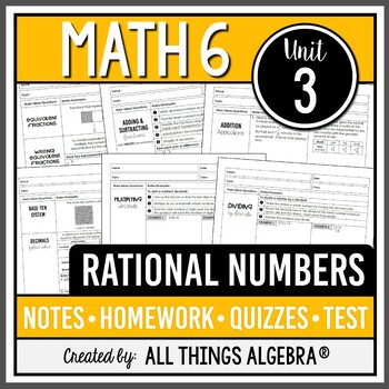 Preview of Rational Numbers (Math 6 Curriculum – Unit 3) | All Things Algebra®