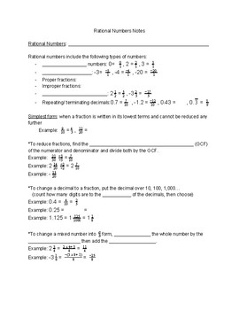Preview of Rational Numbers Notes