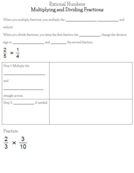 Preview of Rational Numbers Notes - Multiplying and Dividing Fractions