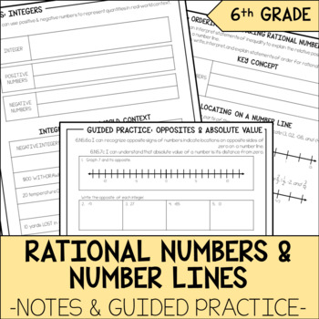 Preview of Rational Numbers & Number Lines Notes & Guided Practice | 6th Grade Math