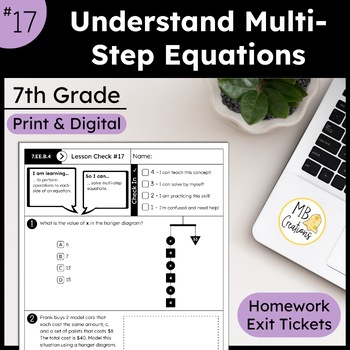 Preview of Rational Numbers One and Two Step Equations Worksheet L17 7th Grade iReady Math