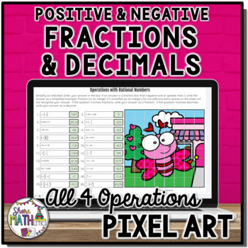 Preview of Rational Numbers Operations Negative Fractions and Decimals Valentines Pixel Art